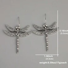 1pair Vintage Design Carved Dragonfly Silver Plated Jewelry Fashion Women Earrings - Antique Silver - View 6