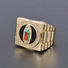 1 Anillo Guadalupe Para Hombres, Joyería Católica De La Virgen María - Dorado - Ver 10