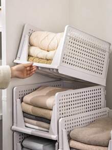 1/4pcs White Oversized Square Wardrobe Storage Basket, Household Clothing Storage Box, Wardrobe Partition, Folding Drawer Storage Box, High Style - White - View 6