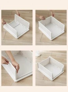 1/4pcs White Oversized Square Wardrobe Storage Basket, Household Clothing Storage Box, Wardrobe Partition, Folding Drawer Storage Box, High Style - White - View 8