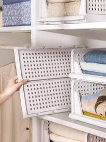 1/4pcs White Oversized Square Wardrobe Storage Basket, Household Clothing Storage Box, Wardrobe Partition, Folding Drawer Storage Box, High Style - White - View 7