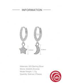 1 对 925 纯银不对称锆石耳环 - 銀色 - 查看 3