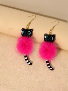 Brincos de pelúcia de gato preto 3D, brincos fofos, divertidos, realistas e exagerados de férias, presente para ela, presente para adolescentes, Natal, presente exclusivo, outono/inverno, presente de Natal, brincos de dia dos namorados, presente de dia dos namorados, presente de Natal
