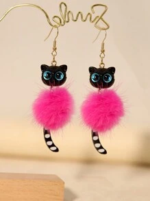 Brincos de pelúcia de gato preto 3D, brincos fofos, divertidos, realistas e exagerados de férias, presente para ela, presente para adolescentes, Natal, presente exclusivo, outono/inverno, presente de Natal, brincos de dia dos namorados, presente de dia dos namorados, presente de Natal