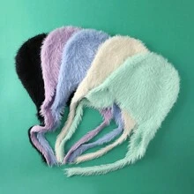 1 件裝男女仿羊絨動物青蛙形多色袖口針織帽子,保暖冬季頭飾,帶護耳和帽簷,適合戶外活動,如騎馬、釣魚或時尚用途 - 粉色 - 查看 1