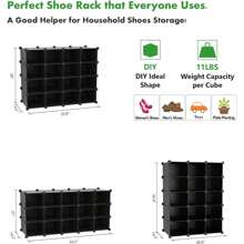 Debao Plastic Shoe Rack,16-Cube Modular Shoes Storage Stand, Multifunction Closet Cabinet, Stackable Shoe Organizer Units for Bedroom Living Room Doorway, 36" L  14.2" W  28" H Black SRP15B