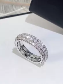 1pc Elegant Cubic Zirconia Ring, Gift For Women, Anniversary Party Jewelry - Silver - View 3