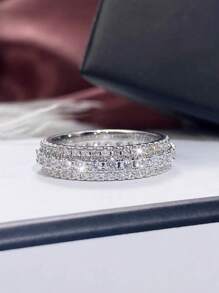 1pc Elegant Cubic Zirconia Ring, Gift For Women, Anniversary Party Jewelry - Silver - View 5