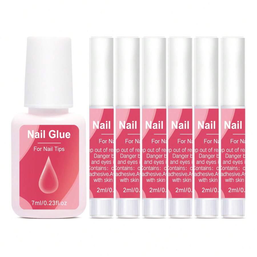 1支7ml指甲膠套裝+6入組2ml粉紅色丙烯酸凝膠套組,持久耐用,超強粘性,適用於美甲沙龍和diy - 粉色 - 查看 1