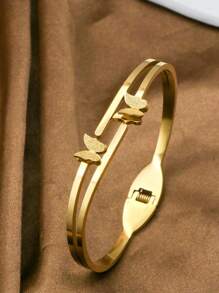 1 Piece Gold  Color Personalized Fashion Butterfly Shaped Stainless Steel Women's Bracelet - Gold - View 1