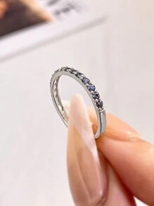 Newsoul 1款真實莫桑石單鑽疊戴戒指,適合女性,925純銀訂婚婚戒,時尚珠寶 - 銀色 - 查看 6