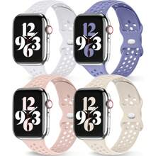 4入組適用於女士和男士的apple手錶錶帶40mm 38mm 41mm 44mm 45mm 49mm 42mm,適用於se、ultra系列9 8 7 6 5 4 3 2 1,耐用、時尚、柔軟、透氣的硅膠運動錶帶 - 多色 - 查看 1