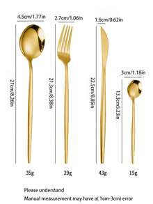 1入組不銹鋼西餐牛排刀叉匙及甜點匙-4件套裝 - 金色 - 查看 3