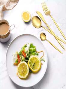 1入組不銹鋼西餐牛排刀叉匙及甜點匙-4件套裝 - 金色 - 查看 4