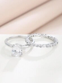 Luxury Christmas Series Micro Inlaid Cubic Zirconia Couple Ring Set - Silver - View 2
