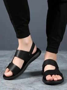 全新男士夏季涼鞋,雙用途防滑軟底戶外和休閒沙灘拖鞋 - 黑色 - 查看 1