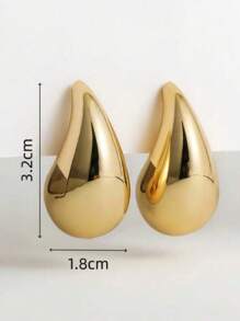 1pair Fashionable Golden Teardrop-shaped Stud Earrings For Daily Decoration - Gold - View 7