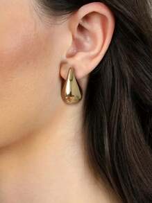 1pair Fashionable Golden Teardrop-shaped Stud Earrings For Daily Decoration - Gold - View 2