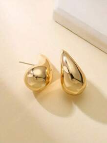 1pair Fashionable Golden Teardrop-shaped Stud Earrings For Daily Decoration - Gold - View 5