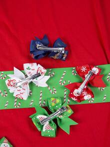 12pcs Girls' Christmas/ Halloween Printed Ribbon Hair Clips For Holiday Party(random Colors) - Multicolor - View 4