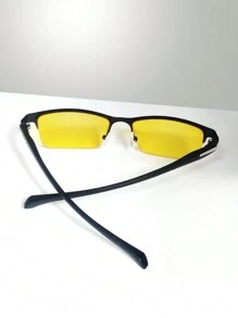 1片半框男士時尚眼鏡,配夜視黃鏡片和高清方形護目鏡片 - 黃色 - 查看 3