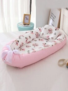 1 pièce de nid douillet pour bébé avec motif floral, avec oreiller, pour lit de nouveau-né, pliable, lavable, portable, berceau d'amour pour la Saint-Valentin