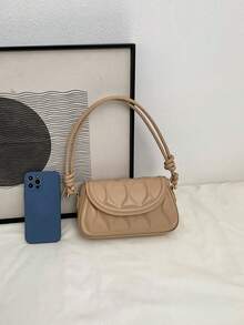Ladies' Simple And Fashionable Glossy Pleated Shoulder Bag - Khaki - View 4