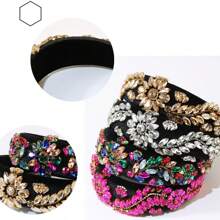 1pc Women's Colorful Baroque Full Diamond Decor Flower Design Fashionable High-end Rhinestone Hairband For Daily Use - colored diamonds - View 6