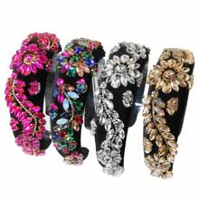 1pc Women's Colorful Baroque Full Diamond Decor Flower Design Fashionable High-end Rhinestone Hairband For Daily Use - colored diamonds - View 1