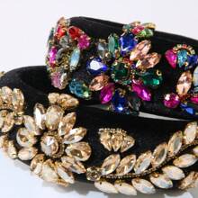 1pc Women's Colorful Baroque Full Diamond Decor Flower Design Fashionable High-end Rhinestone Hairband For Daily Use - colored diamonds - View 4