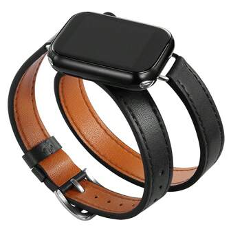 1 pieza Banda de PU de doble capa negra compatible con el Apple Watch, Correa de reloj de manzana, Banda de reloj de Apple, Correa de reloj de Apple