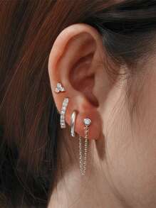 4 Pcs/Set 925 Sterling Silver Hoop Earring Set Multi Size Earring Set Suitable For Women Daily Fashion Jewelry - Gold - View 8