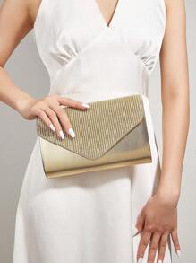 豪華晚宴包,晚禮包華麗,優雅,精緻,安靜的豪華pu和閃粉裝飾的女式手拿包,方形包袋,深褶飾紋,適用於女士,party女孩,新娘,適用於派對,婚禮,舞會,晚宴/宴會,最佳禮物給女人媽媽老師朋友伴郎 - 金色 - 查看 1