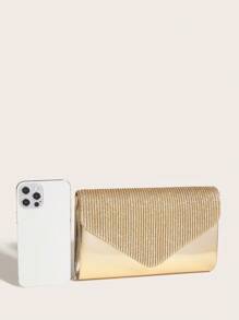 豪華晚宴包,晚禮包華麗,優雅,精緻,安靜的豪華pu和閃粉裝飾的女式手拿包,方形包袋,深褶飾紋,適用於女士,party女孩,新娘,適用於派對,婚禮,舞會,晚宴/宴會,最佳禮物給女人媽媽老師朋友伴郎 - 金色 - 查看 3