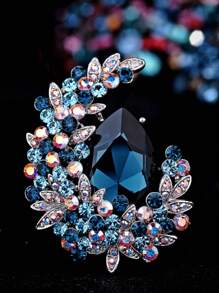 1 件时尚奢华女士水晶月亮胸针，约会之夜的华丽珠宝礼物，随机水晶镶嵌 - 酒紅色 - 查看 4