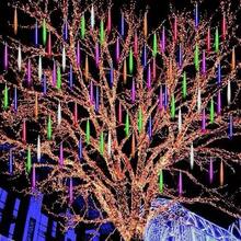 Luces De Cuerda Multicolores Con Efecto De Lluvia De Meteoros Led, Luces Decorativas Para Exteriores Impermeables Para Decoración De Árboles De Césped De Patio, Adecuadas Para Uso Comercial - [Enchufable] Blanco - Ver 11