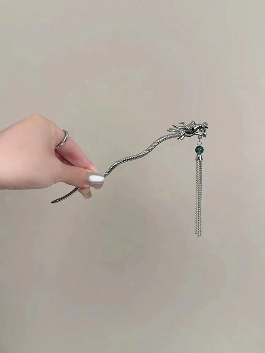 1 Miếng Phong cách Trung Quốc & Tua Vật rủ xuống Kim loại Tóc Gậy Sườn xám Chiếc kẹp tóc Đối với phụ nữ - Bạc - Xem 1