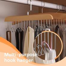2 Packs Belt Hanger For Closet, Sturdy Wood Belt Rack Closet Hanging Accessories With 16 Hooks Belt Ties Scarves Camisole Hat Organizer For Closet Women Men Kids Bedroom Organizers And Storage Wooden (Beige) - Beige - View 5