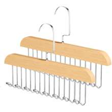 2 Packs Belt Hanger For Closet, Sturdy Wood Belt Rack Closet Hanging Accessories With 16 Hooks Belt Ties Scarves Camisole Hat Organizer For Closet Women Men Kids Bedroom Organizers And Storage Wooden (Beige) - Beige - View 1
