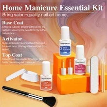 指甲浸泡粉指甲套裝入門,4色裸粉灰色浸泡粉液套裝基底和頂部活化劑,法式指甲藝術沙龍diy套裝 - 黑色 - 查看 4