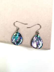 幾何水滴鮑魚殼耳環白色k耳鉤女士配件 - 水滴 - 查看 3