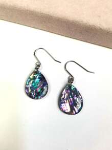 幾何水滴鮑魚殼耳環白色k耳鉤女士配件 - 水滴 - 查看 1