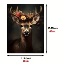 HALFLEMART 1pc Canvas Poster, Retro Art, Deer In Flower Crown Victorian, DarkAcademia Gothic Floral Botanical Animal Picture, Ideal Gift For BedroomLiving Room Corridor, Wall Art, RoomDecoration, No Frame - Multicolor - View 3