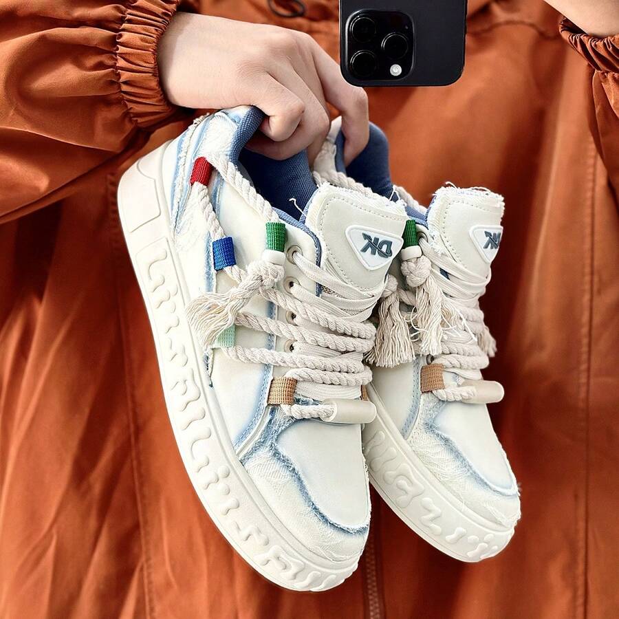 1 雙新款男士休閒運動鞋流行滑冰鞋跑步鞋學生 - 米色 - 查看 1