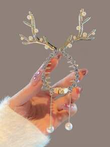 1pc Women's Elegant Hair Clip With Rhinestone, Faux Pearl, Fringe & Flower Design, Suitable For Daily Hairstyling, School Stuff, Faux Pearl Hair Accessories, Vacation Outfits Woman, Looks Of Party