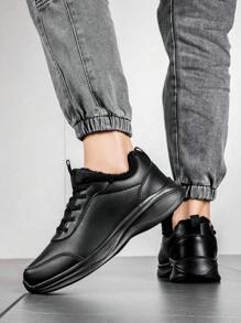 男士全新防水真皮運動鞋,毛絨內襯,防滑耐磨外底,特價 - 黑色 - 查看 1