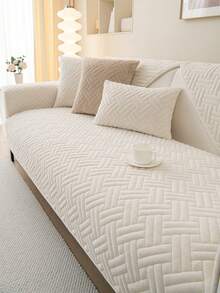 1只刷毛通用沙發墊,現代極簡風格防滑沙發墊,適用於l型沙發和1/2/3/4座椅沙發的客廳沙發保護套 - 米白 - 查看 1