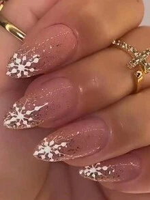 24pcs Almond Shaped Romantic Snowflake Christmas & New Year Series Nail Art Stickers + 1pc Jelly Gel + 1pc Nail Buffer - Multicolor - View 1