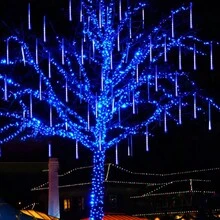 Luces De Cuerda Multicolores Con Efecto De Lluvia De Meteoros Led, Luces Decorativas Para Exteriores Impermeables Para Decoración De Árboles De Césped De Patio, Adecuadas Para Uso Comercial - [Enchufable] Blanco - Ver 4