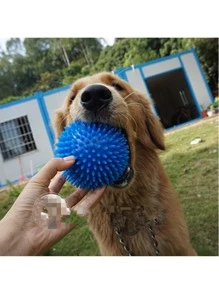 1 Pièce Boule De Jouet Qui Couine À Pointes De Massage De Boule Élastique De Couleur Solide En Matériau Tpr Pour Chien De Compagnie À L'intérieur, Bleue